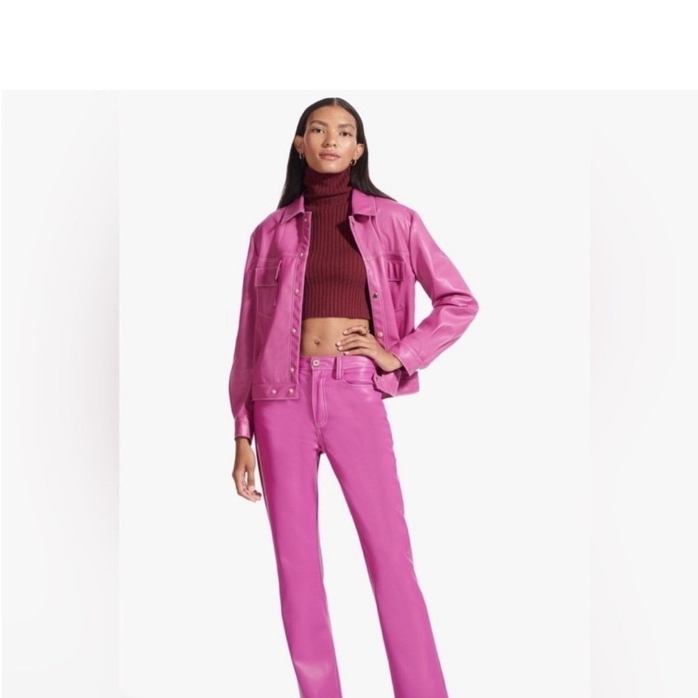 STAUD Eli pant Fuchsia vegan Leather Jean style pant